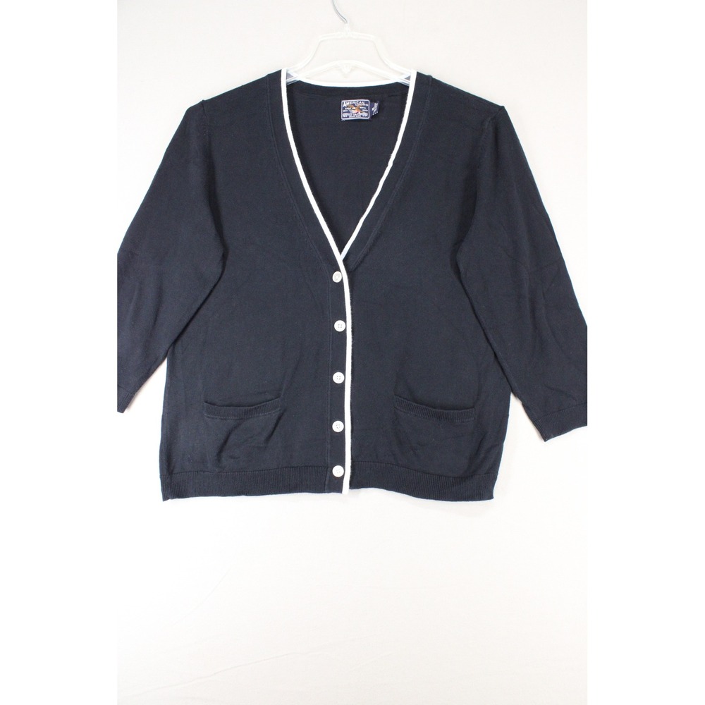 American Living Cardigan Sweater Womens XL Black Cotton Preppy Office Wear